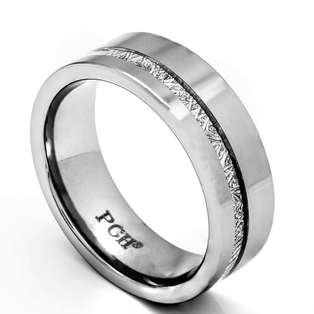 Men's Meteorite Ring In Tungsten Carbide, 8mm Comfort Fit Wedding Band - PCH Rings