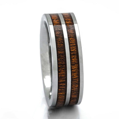 Tungsten Ring With Hawaiian Koa Wood Inlay, 8mm Comfort Fit Wedding Band - PCH Rings