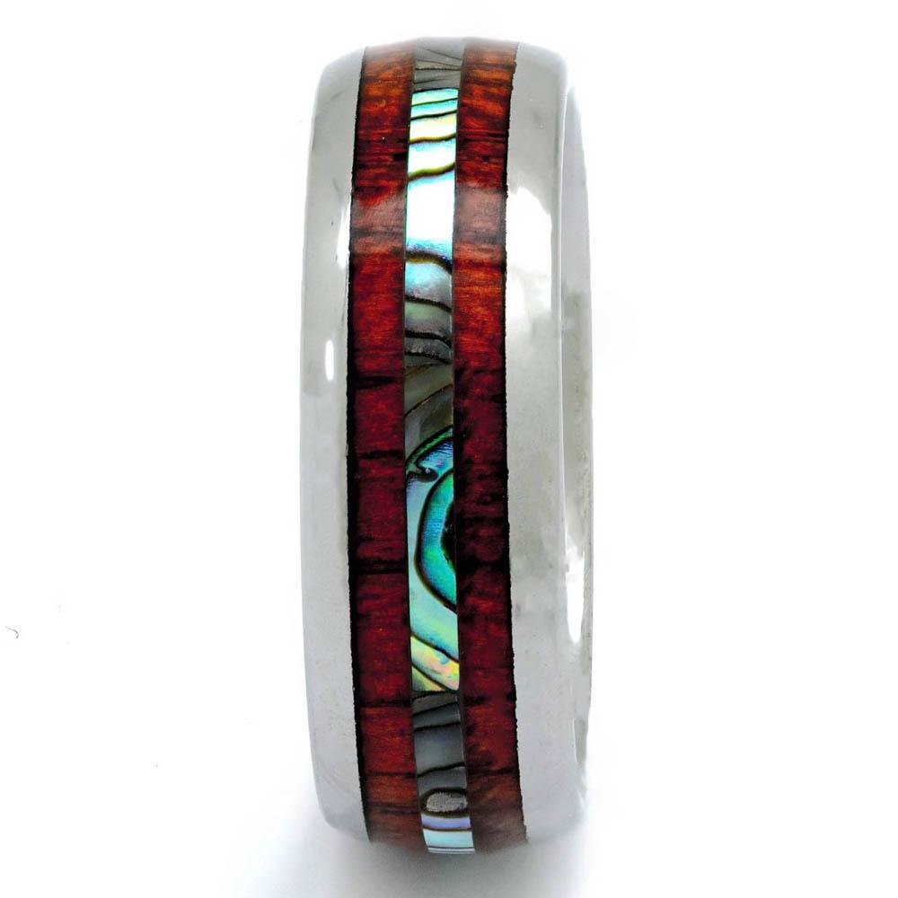 Tungsten Wood Ring With Abalone Inlay, 8mm Comfort Fit Wedding Band - PCH Rings