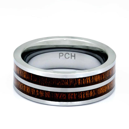 Tungsten Ring With Hawaiian Koa Wood Inlay, 8mm Comfort Fit Wedding Band - PCH Rings