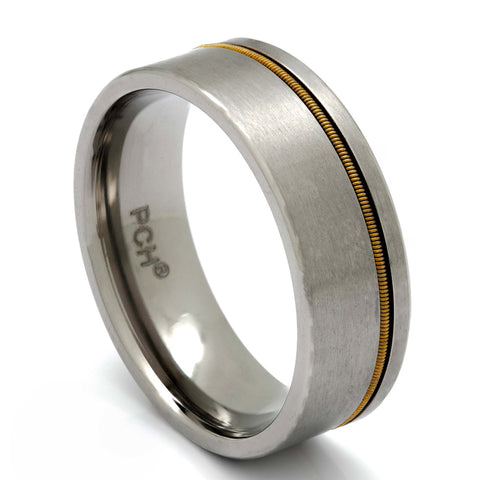 Titanium Guitar String Ring, 8mm Comfort Fit Wedding Band - PCH Rings