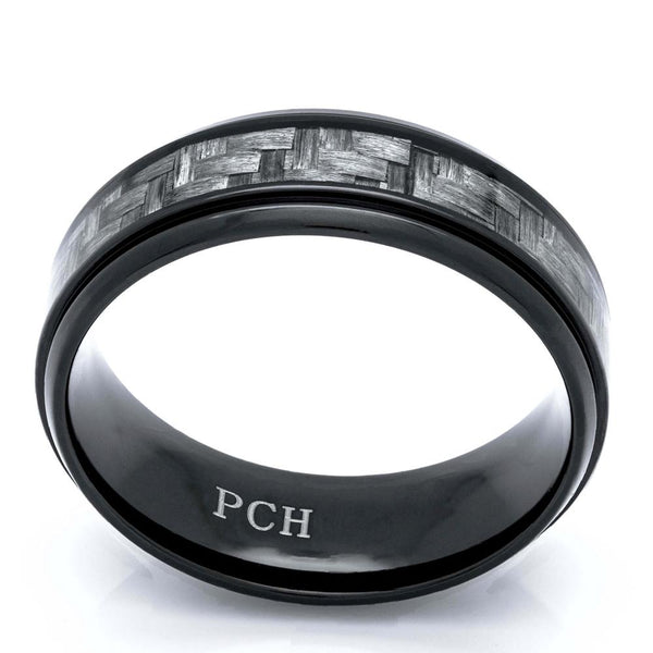 Men's Carbon Fiber Ring Set In Black Titanium, 8mm Comfort Fit Wedding Band - PCH Rings