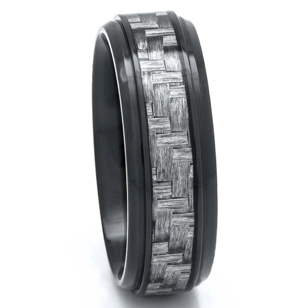 Men's Carbon Fiber Ring Set In Black Titanium, 8mm Comfort Fit Wedding Band - PCH Rings