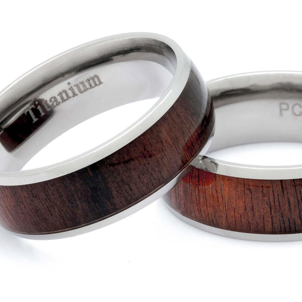 Titanium Wood Ring With Genuine Hawaiian Koa Wood, 8mm Comfort Fit Wedding Band - PCH Rings
