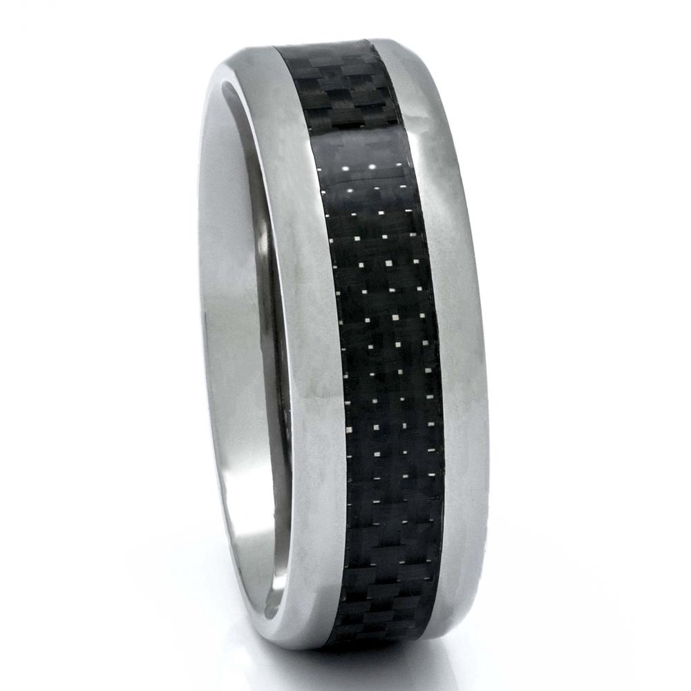 Men's Titanium Ring With Black Carbon Fiber Inlay, 8mm Comfort Fit Wedding Band - PCH Rings