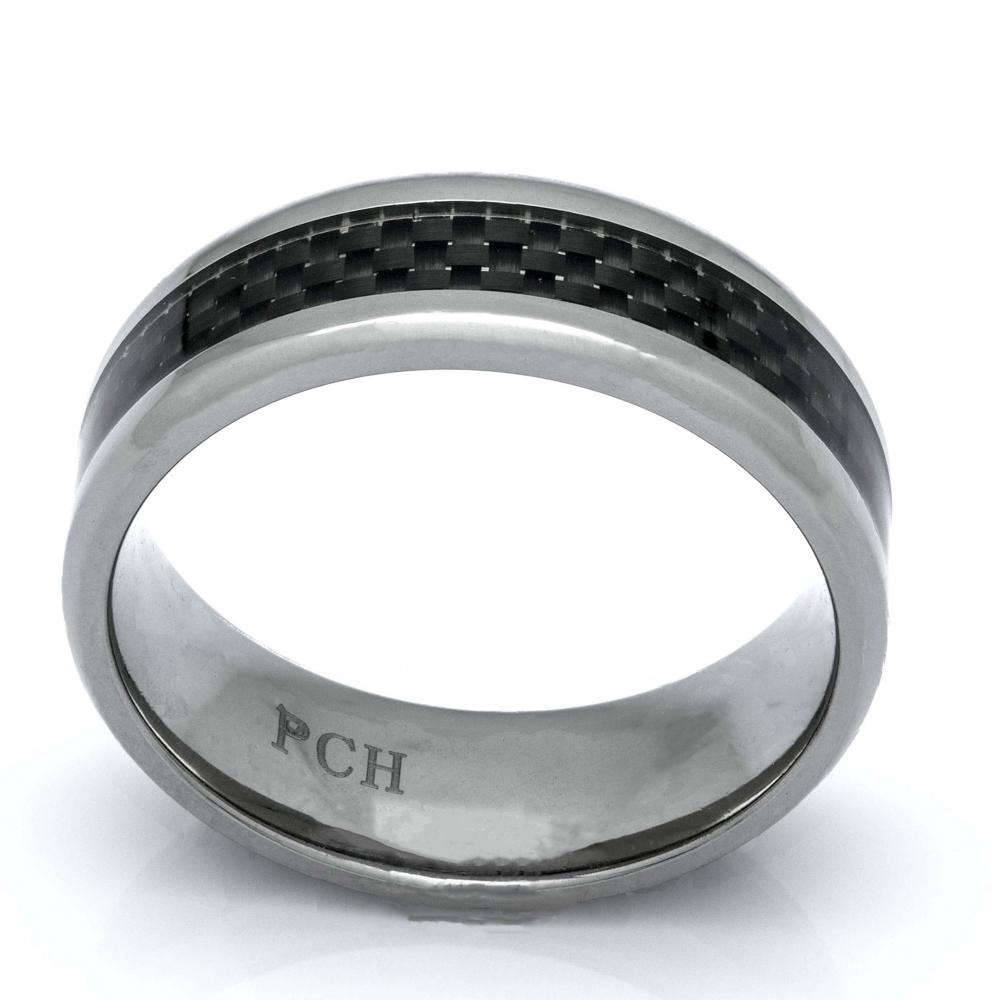 Men's Titanium Ring With Black Carbon Fiber Inlay, 8mm Comfort Fit Wedding Band - PCH Rings