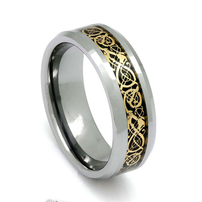 Men's Tungsten Ring With Celtic Pattern Inlay, 8mm Comfort Fit Wedding ...