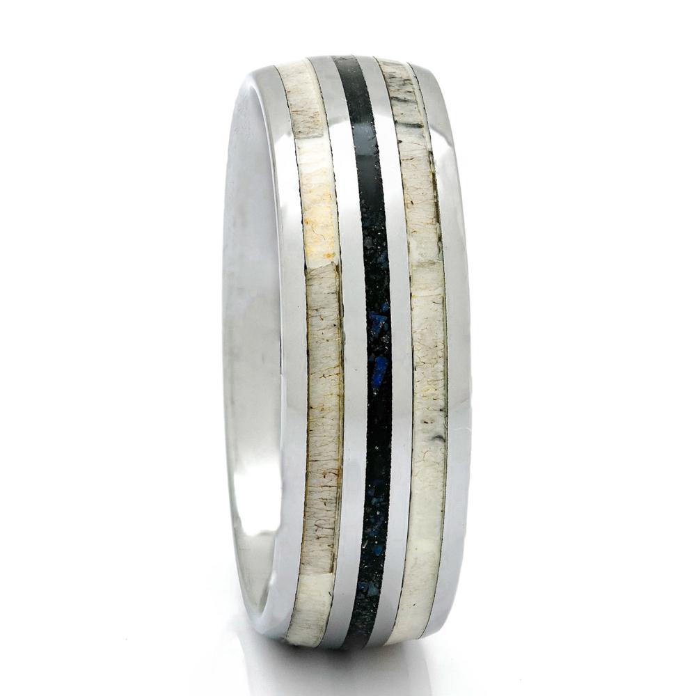 Tungsten Antler Ring With Blue Lapis Inlay, 8mm Comfort Fit Wedding Band