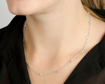 Sterling Silver Necklace With Bezel Set Cubic Zirconia, 925 Tiffany Style Necklace - PCH Rings