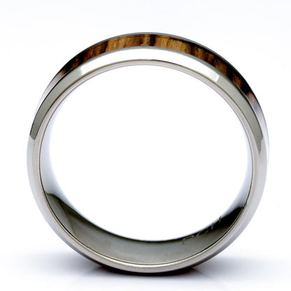 Titanium Ring With Zebra Wood Inlay, 8mm Comfort Fit Wedding Band - PCH Rings
