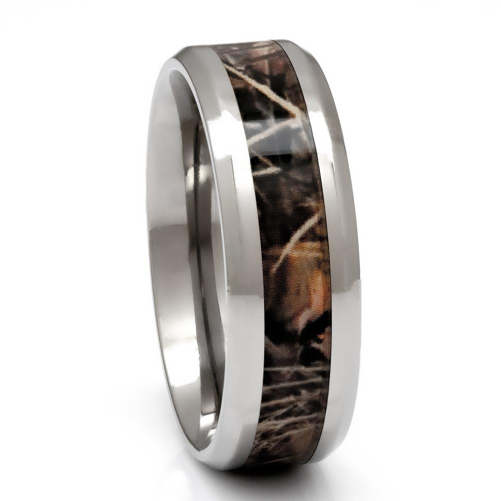 Men's Titanium Camouflage Ring, 8mm Comfort Fit Wedding Band - PCH Rings